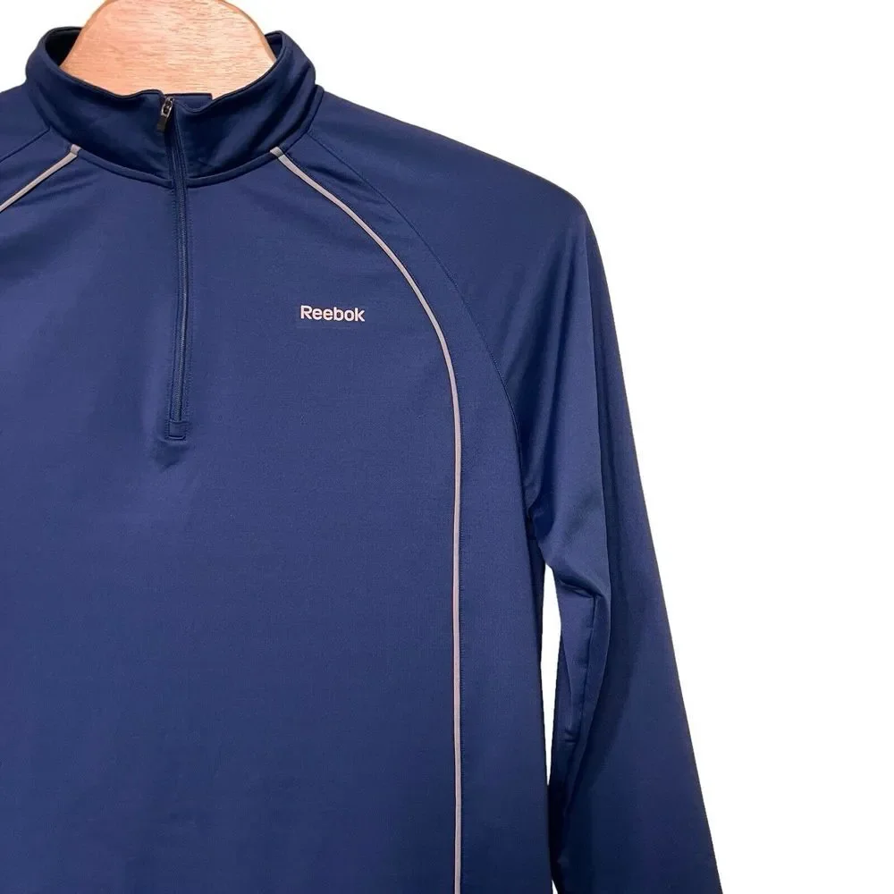 Reebok Track Style Warm Up Jacket Large 1/4 Zip Front Pullover Logo Golf Running